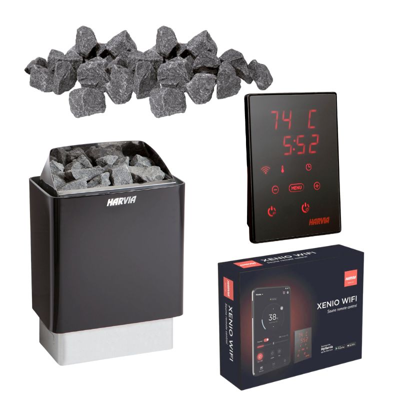 Harvia KIP E Sauna heater Set mit Xenio CX110 WiFi Steuerung, Touchpanel und 20 kg Saunasteinen – Komplettlösung für private Saunakabinen von 3 bis 14 m³.